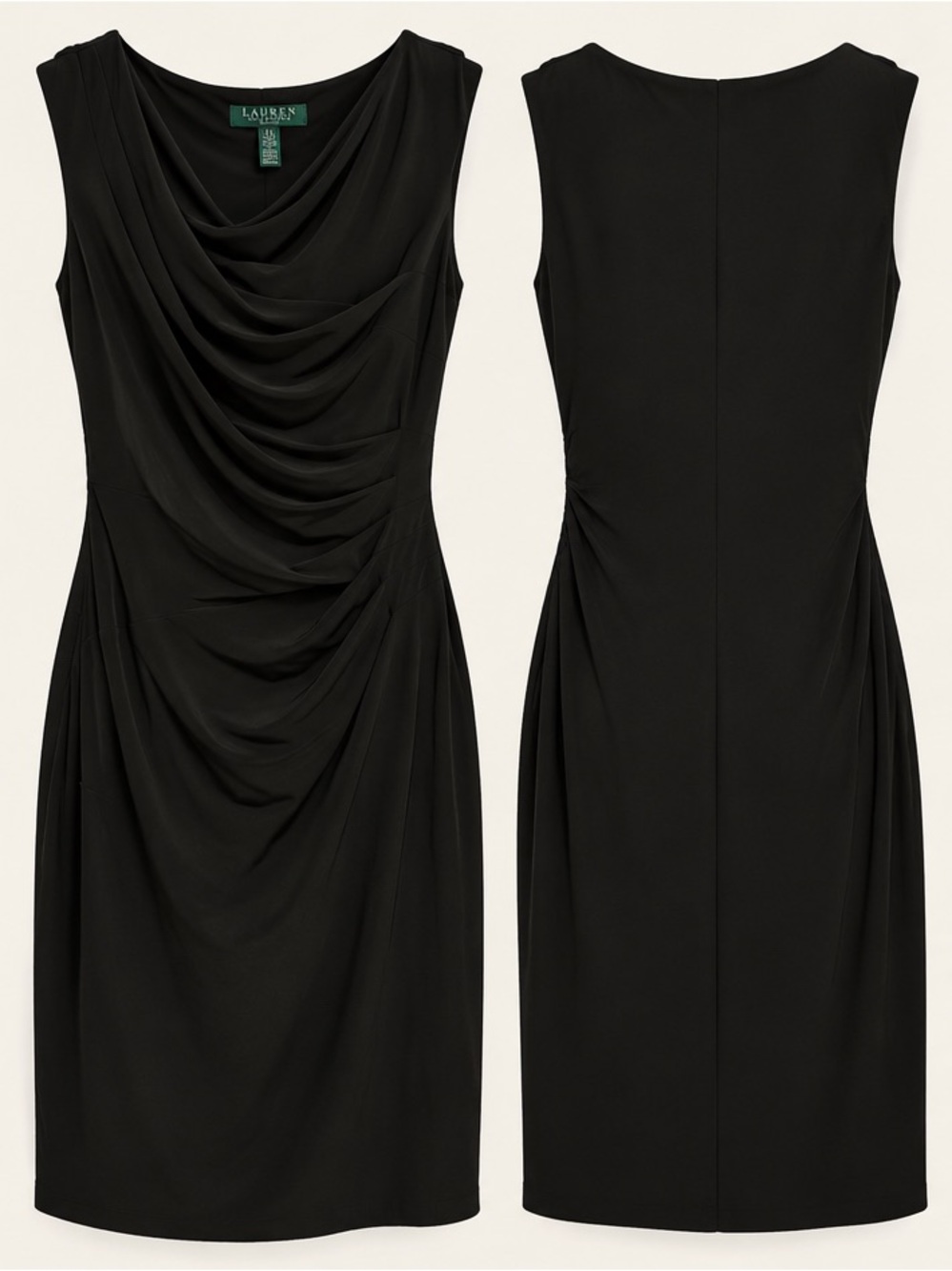 Lauren Ralph Lauren Black Draped Midi Sheath Dress
